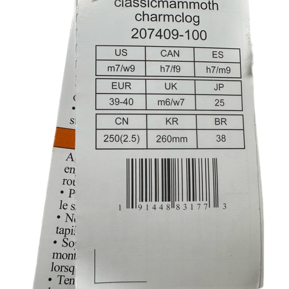 Crocs Mammoth Charm M7 W9 NWT WHITE - Picture 7 of 8